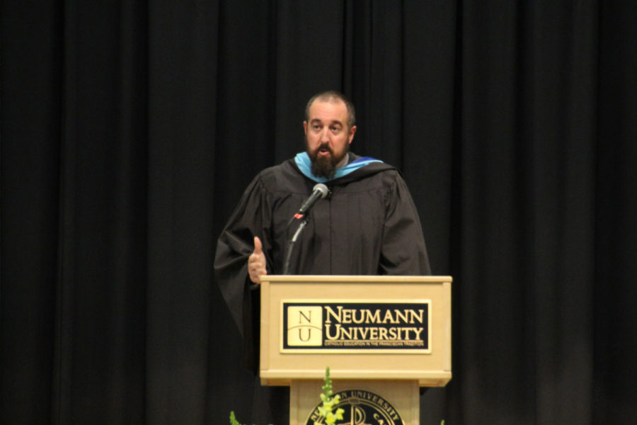 Mr. Kevin Haney speaks during the 2019 graduation at Neumann University.