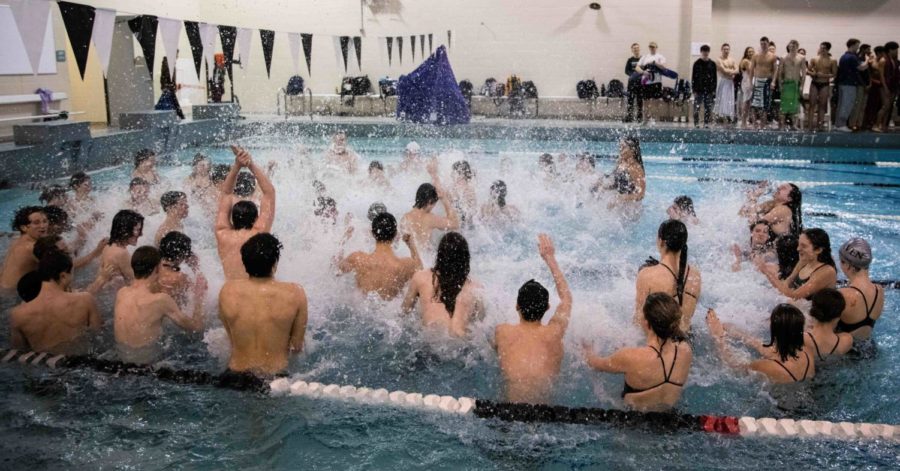 After+a+fun%2C+hyper+chant%2C+the+entire+swimming+team+creates+splashes+in+excitement+of+their+final+meet+against+Conestoga+and+senior+night+on+Feb.+2%2C+2023.