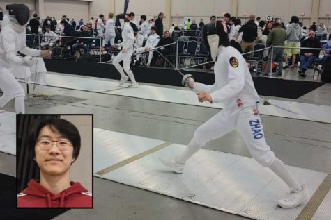 Jab! Senior Felix Zhao readies an attack on the piste at the January North American Cup.  