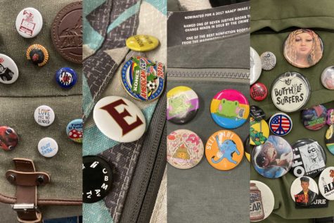 A selection of buttons from Josie Weiland 26, Kelly Montague 25, Pearl Tweedy 26, and Imogen Sharif 23