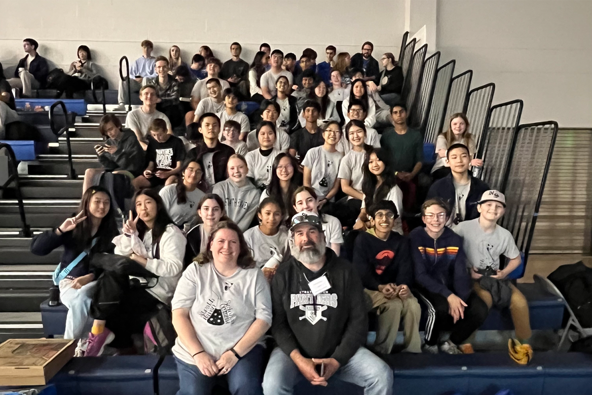 The middle and high school Strath Haven Science Olympiad divisions pose for a photo together at the state competition. Provided by Benning Wang.