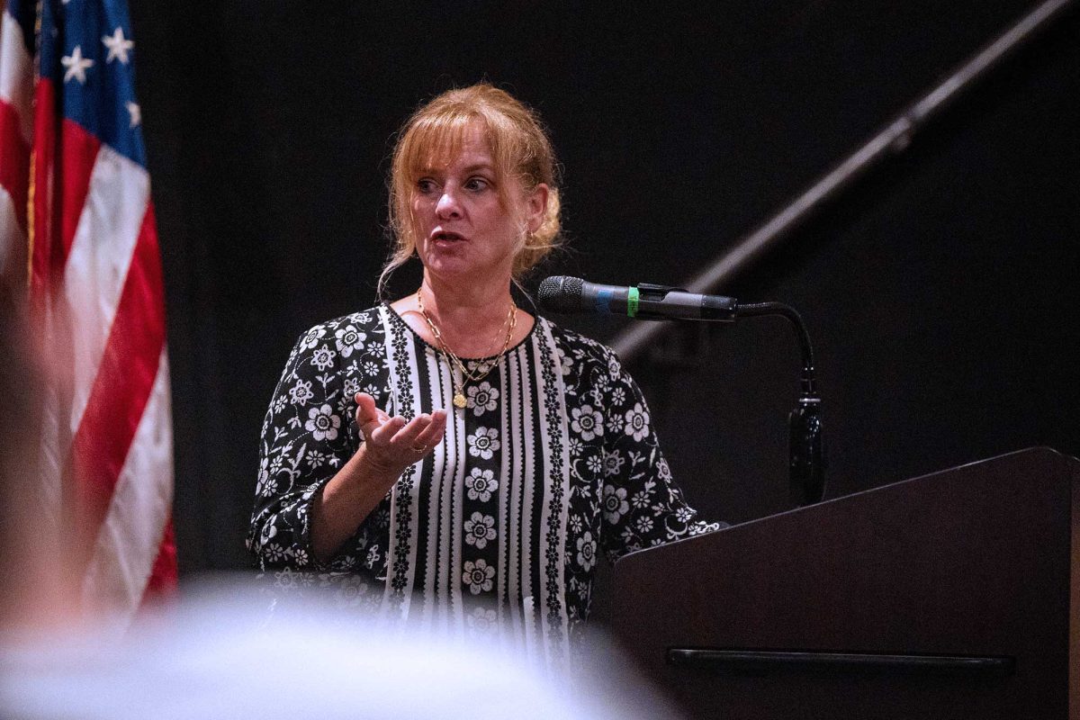 Assistant Superintendent Dr. Sharon Baddick introduces herself to the community at the regular school board meeting in the Strath Haven Middle School Auditorium on Tuesday, August 27. 