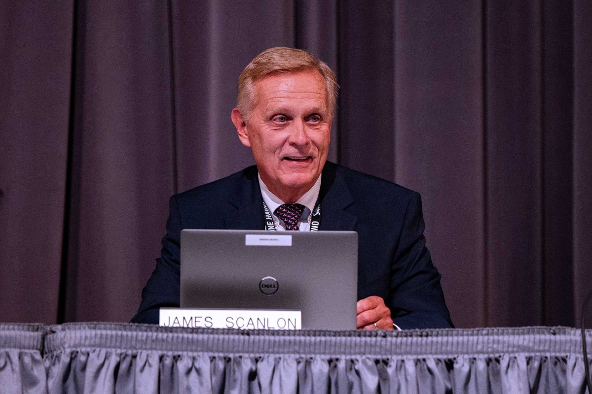 Superintendent Dr. James Scanlon introduces himself to the community at the regular school board meeting in the Strath Haven Middle School Auditorium on Tuesday, August 27. 