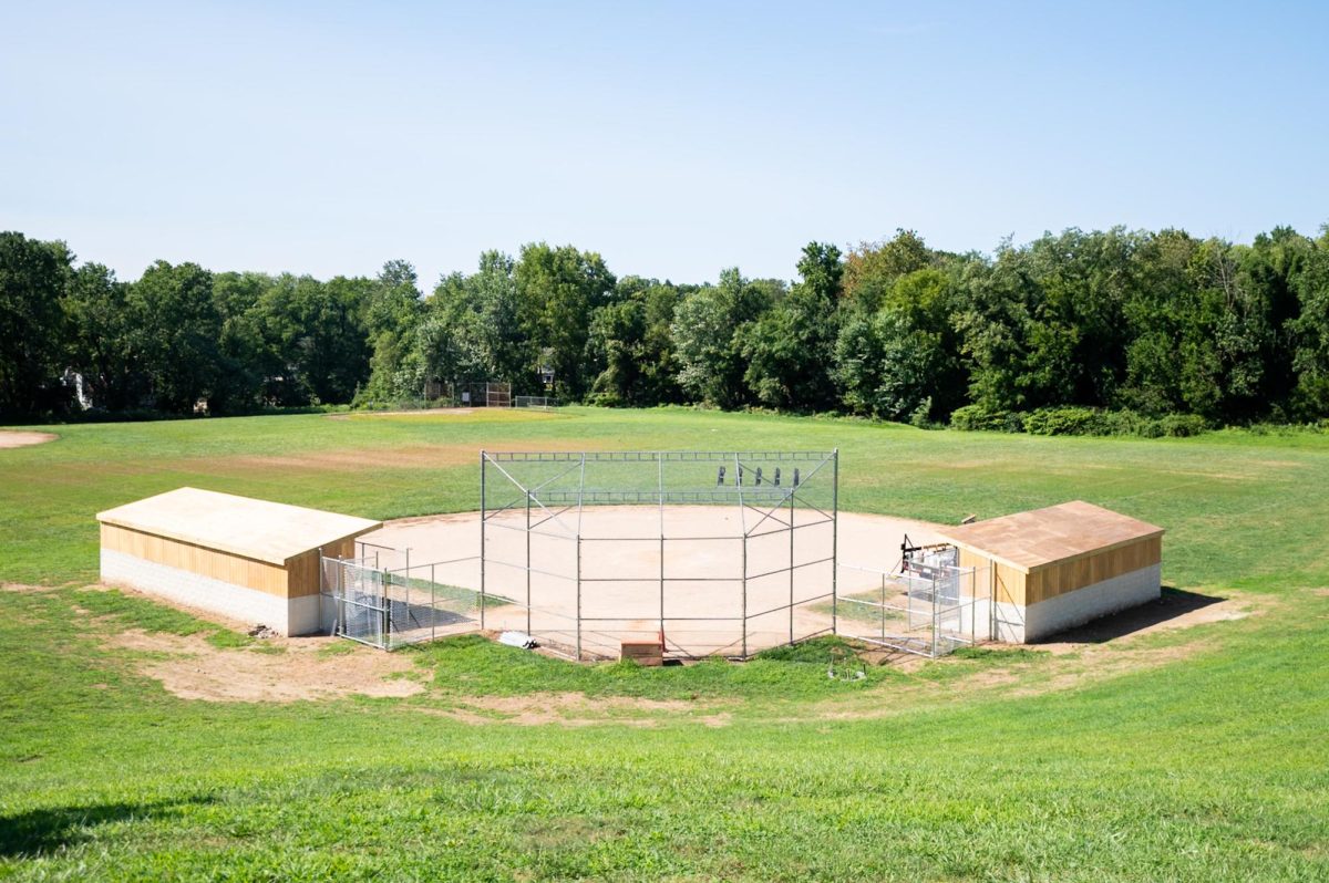 The softball dugouts nearly complete on August 21. 