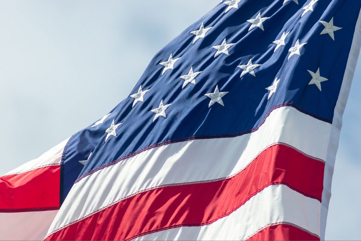 The American Flag waves outside in front of Strath Haven High School on Thursday, September 19. 