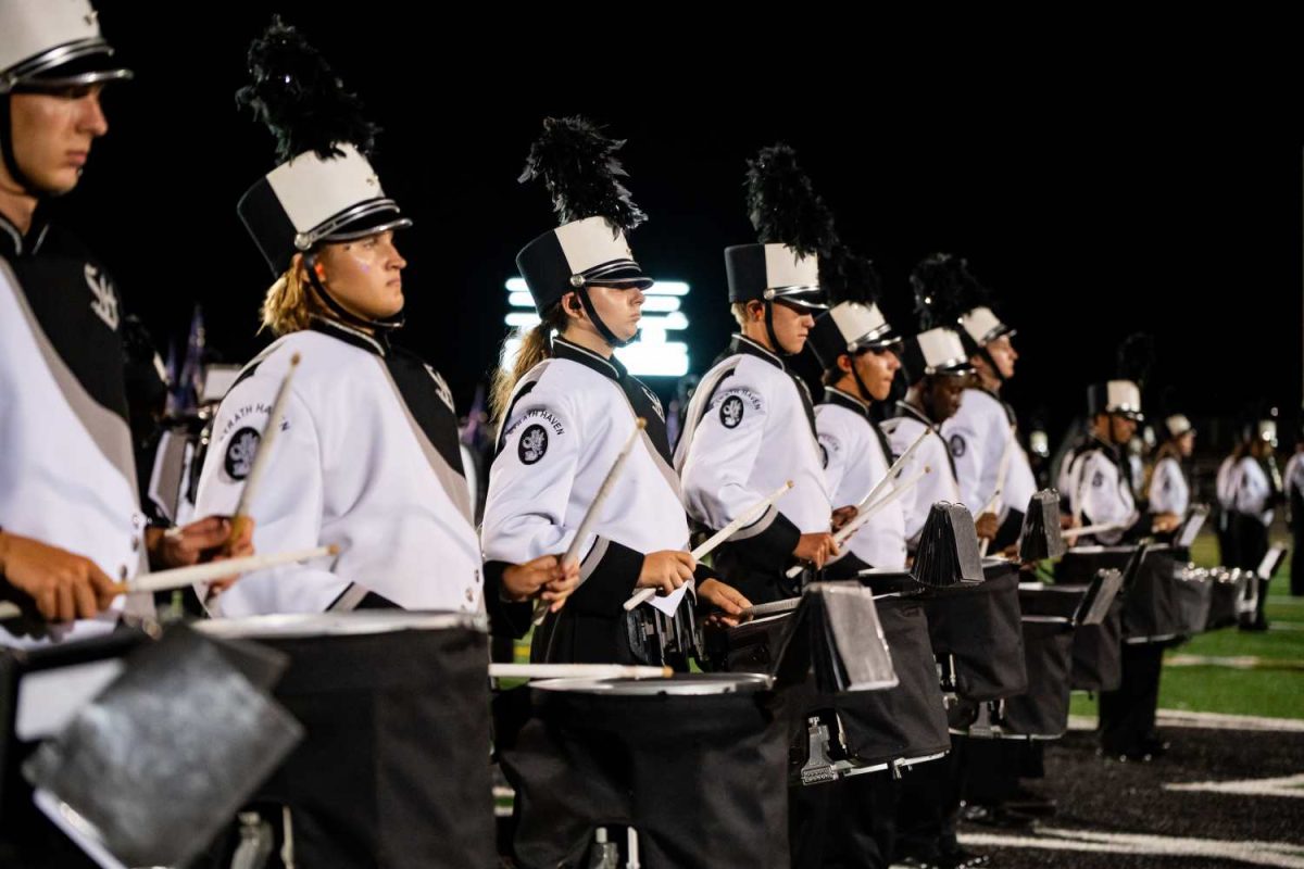 Drumline performs with the Panther Marching Band during the Strath Haven v. Radnor home opener game.