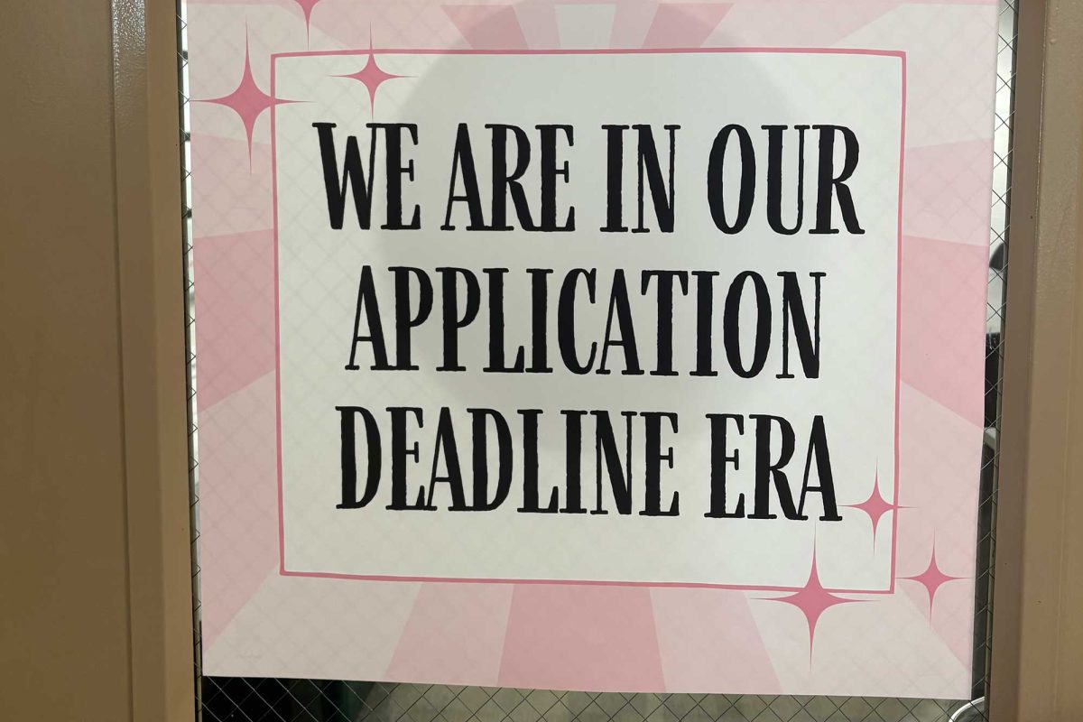 A poster outside the college and career counselor‘s office announces the season while riffing off Taylor Swift's Eras tour.