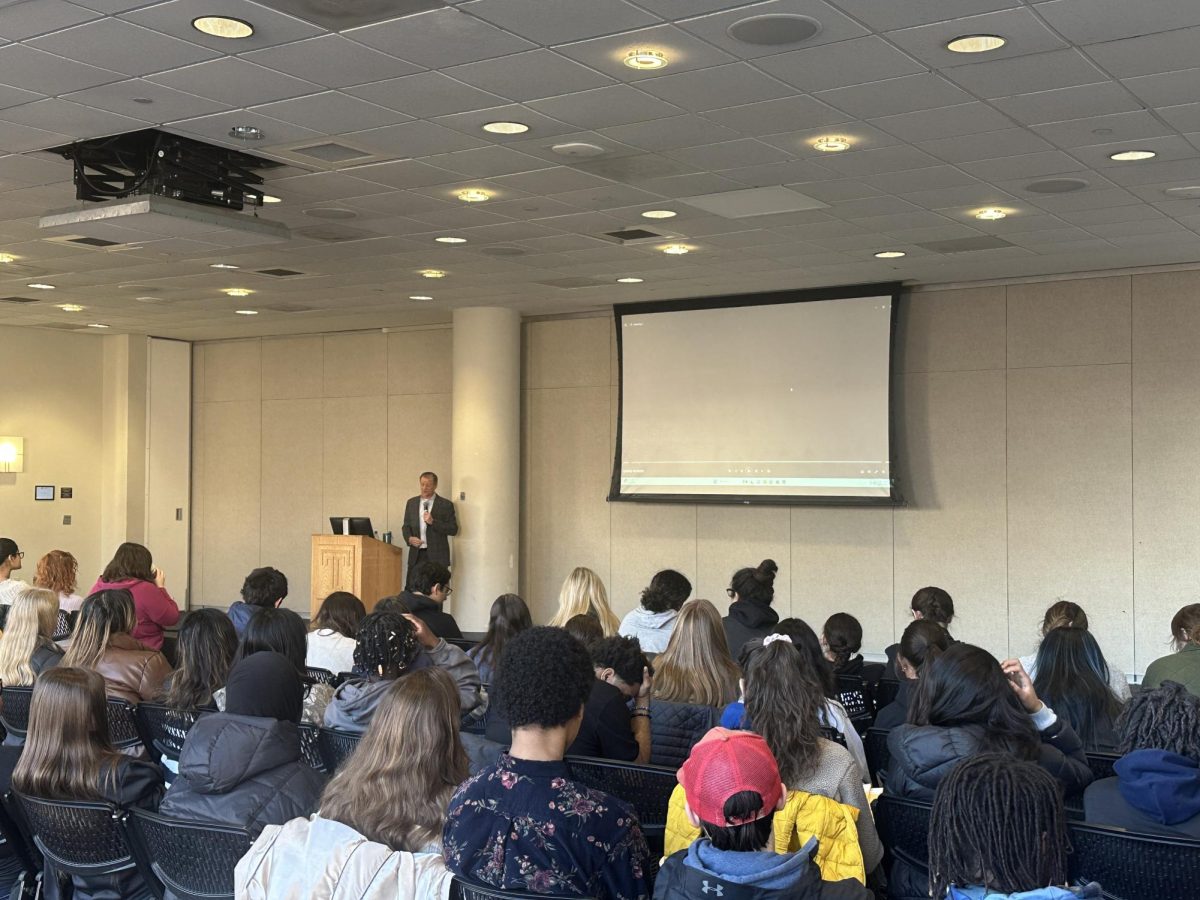 Student journalists and advisers from seven area schools listen to keynote presenter Chris O'Connell during the PSPA regional student journalism contests at Temple University on Friday, December 6.