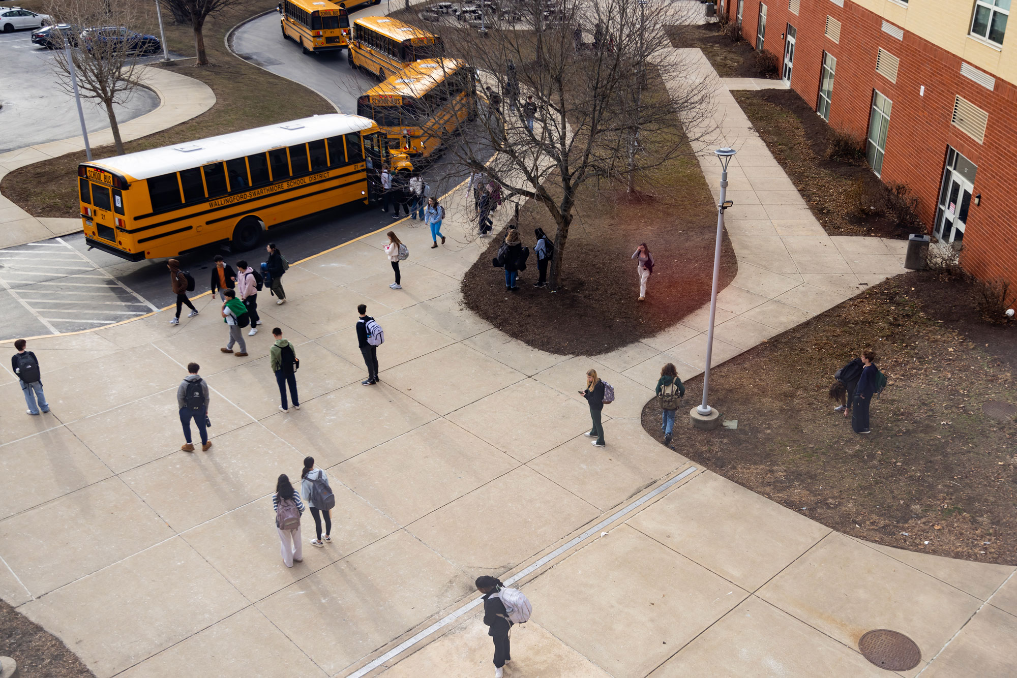 Students await their bus on the Brookhaven Rd. bus loop after fifth block on Wednesday, February 5.