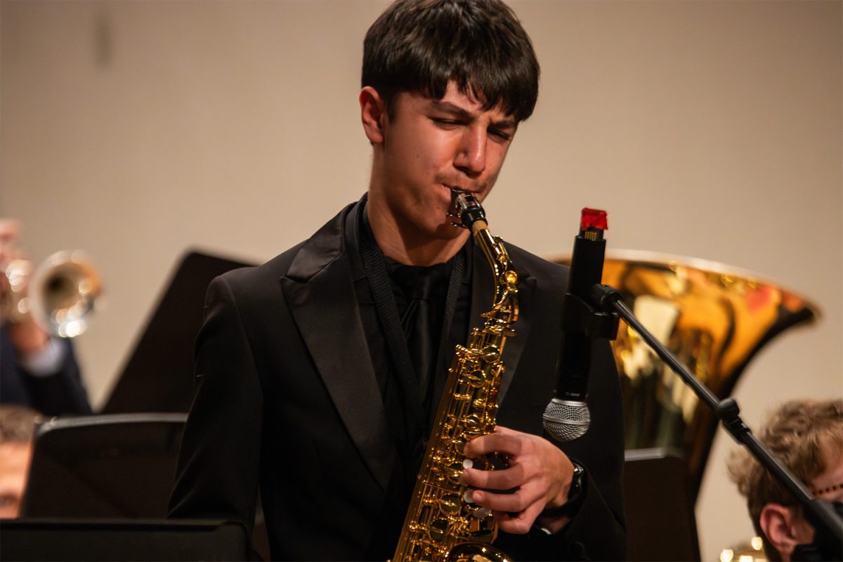 Sophomore Matthew Traverso solos on the saxophone at the Penncrest Jazz Night on February 1.