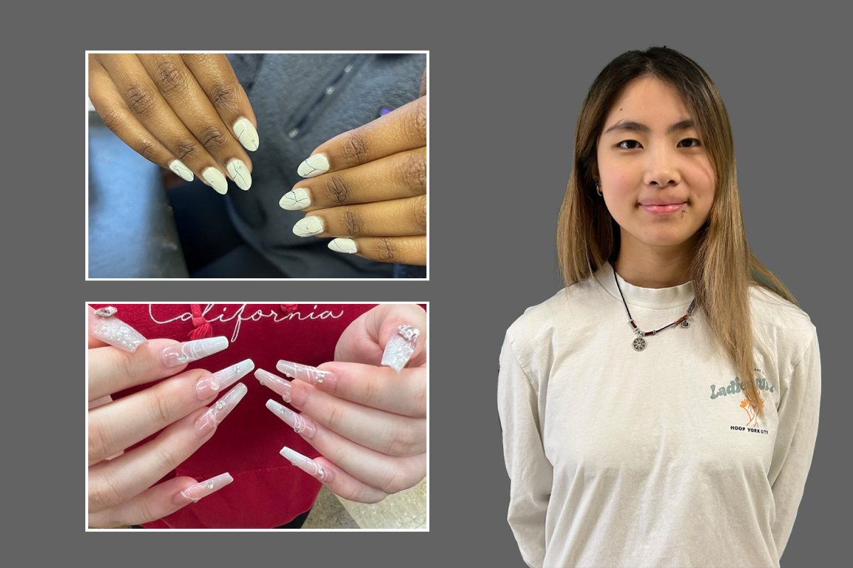 Press-on nails that senior Mina Ke designed for herself and her friends in the past. (Images provided by Mina Ke)