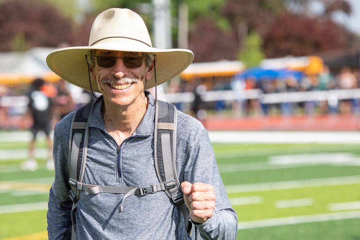 Boys' Track and Field head coach Glenn Venturini smiles at the camera at the Boys' Track Delco Championship on May 1, 2024.
