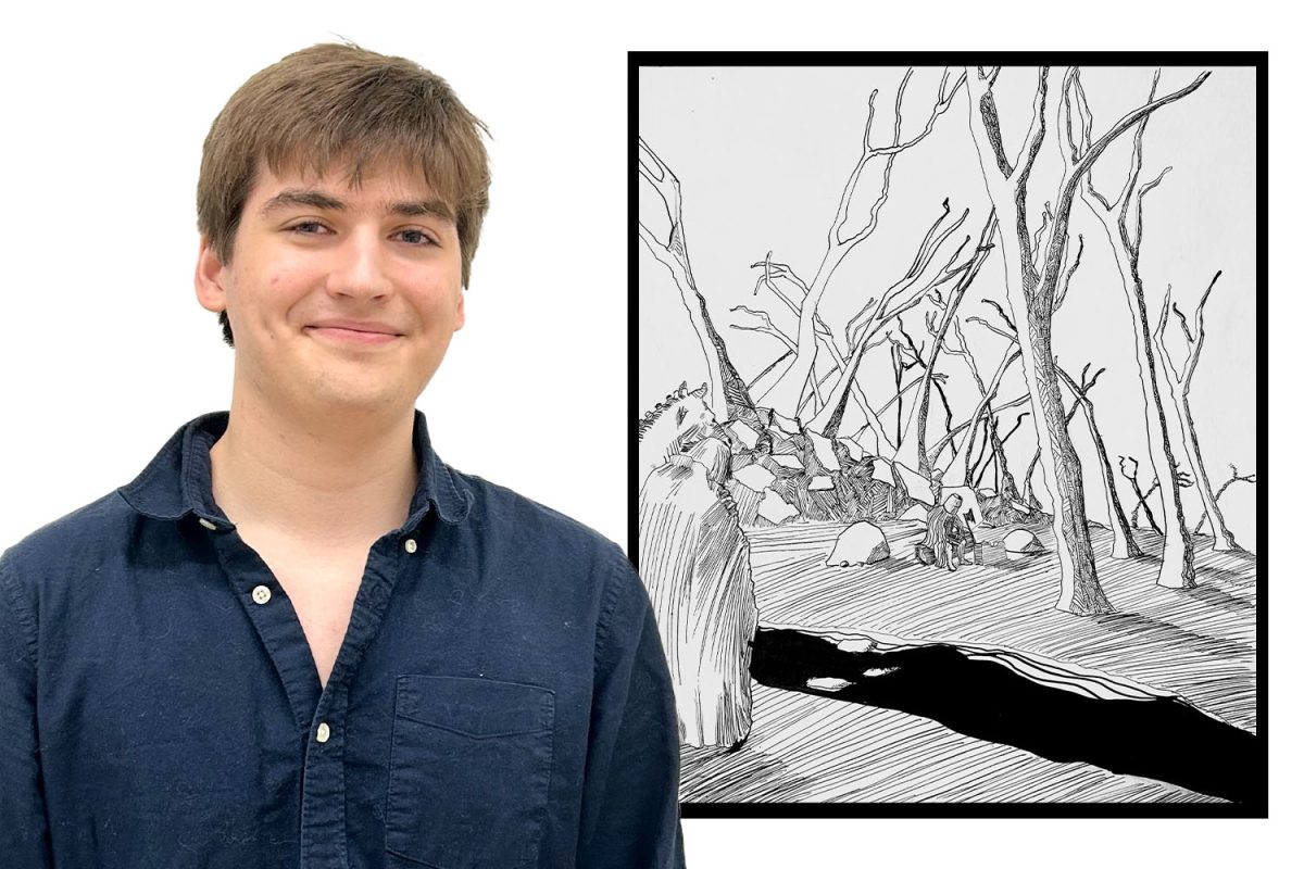 PHOTO ILLUSTRATION: Senior Jonas Szepessy and his illustration titled "Arrival at the Green Chapel."