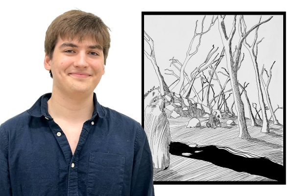 PHOTO ILLUSTRATION: Senior Jonas Szepessy and his illustration titled "Arrival at the Green Chapel."