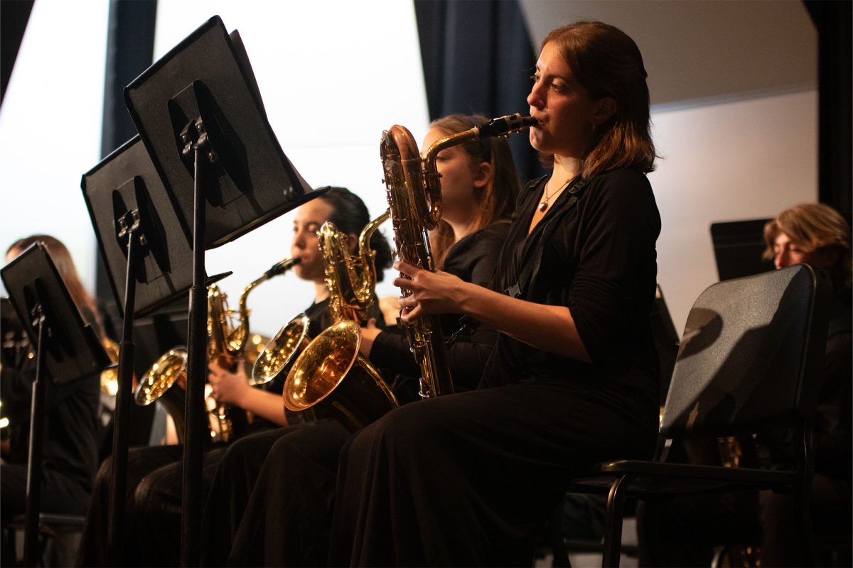 Members of the band and orchestra play their instruments during the spring concert on May 14.