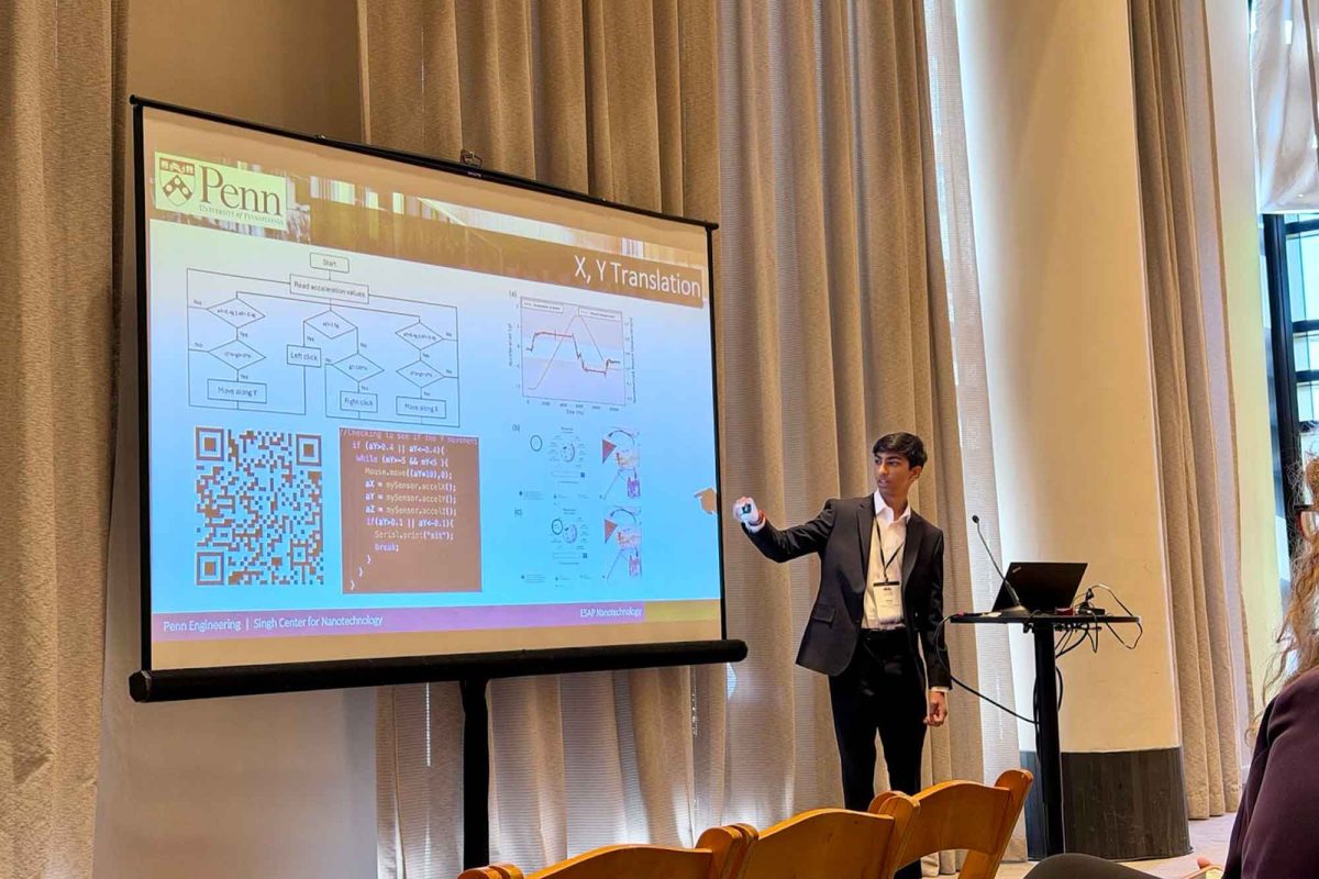 Dheer Parikh (12) presents the code behind his device during a presentation at the IEEE FIE conference in Nashville, Tennessee on November 5.