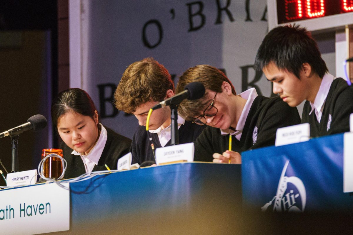 Hi-Q competitors solve a math problem during the math portion of the competition at the home Hi-Q match on Friday, Feb. 6 at Strath Haven Middle School. The Panthers tied 54 points with Radnor in the last match of the regular season.