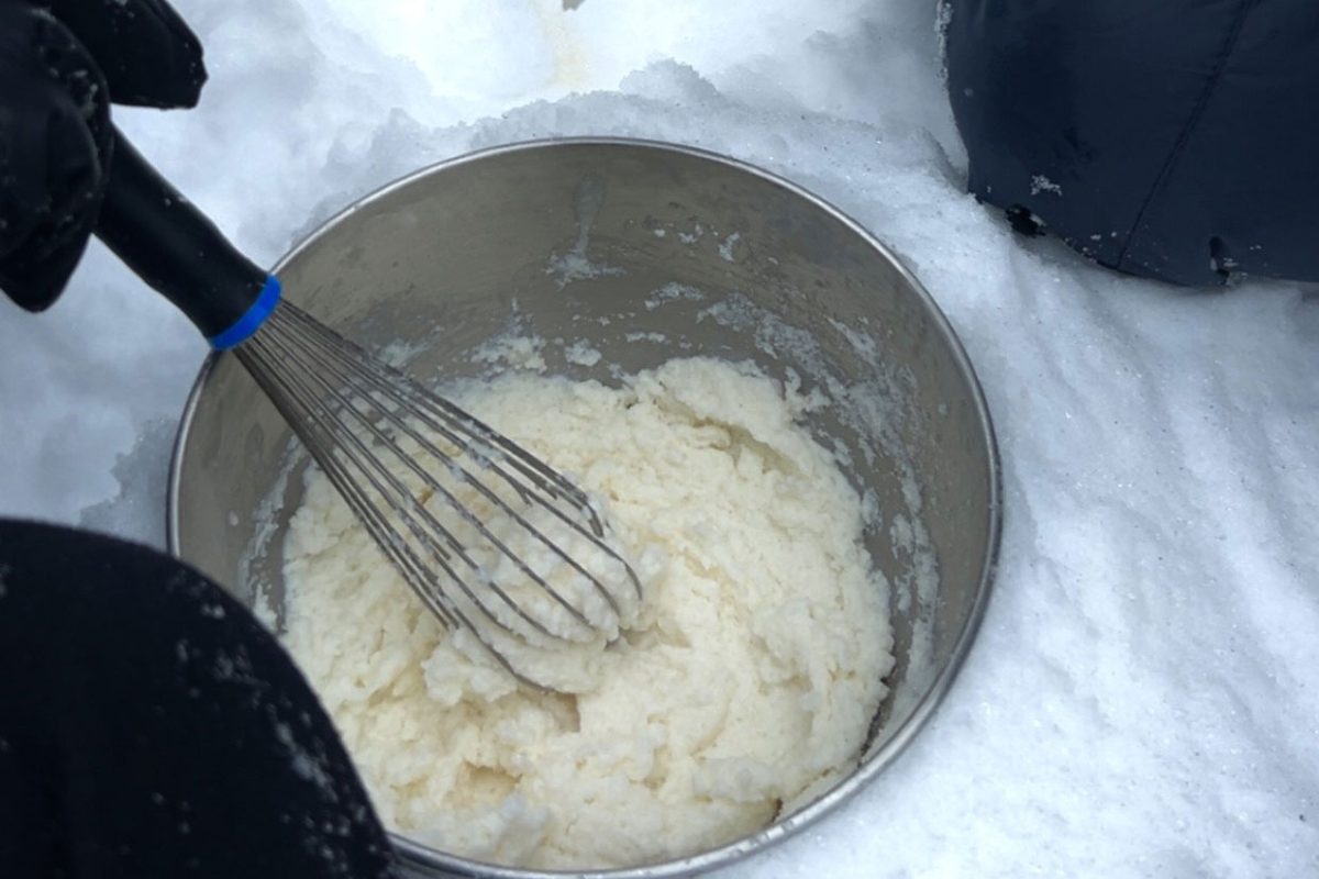 The whisking has finally ceased. Snow ice cream ready to enjoy!