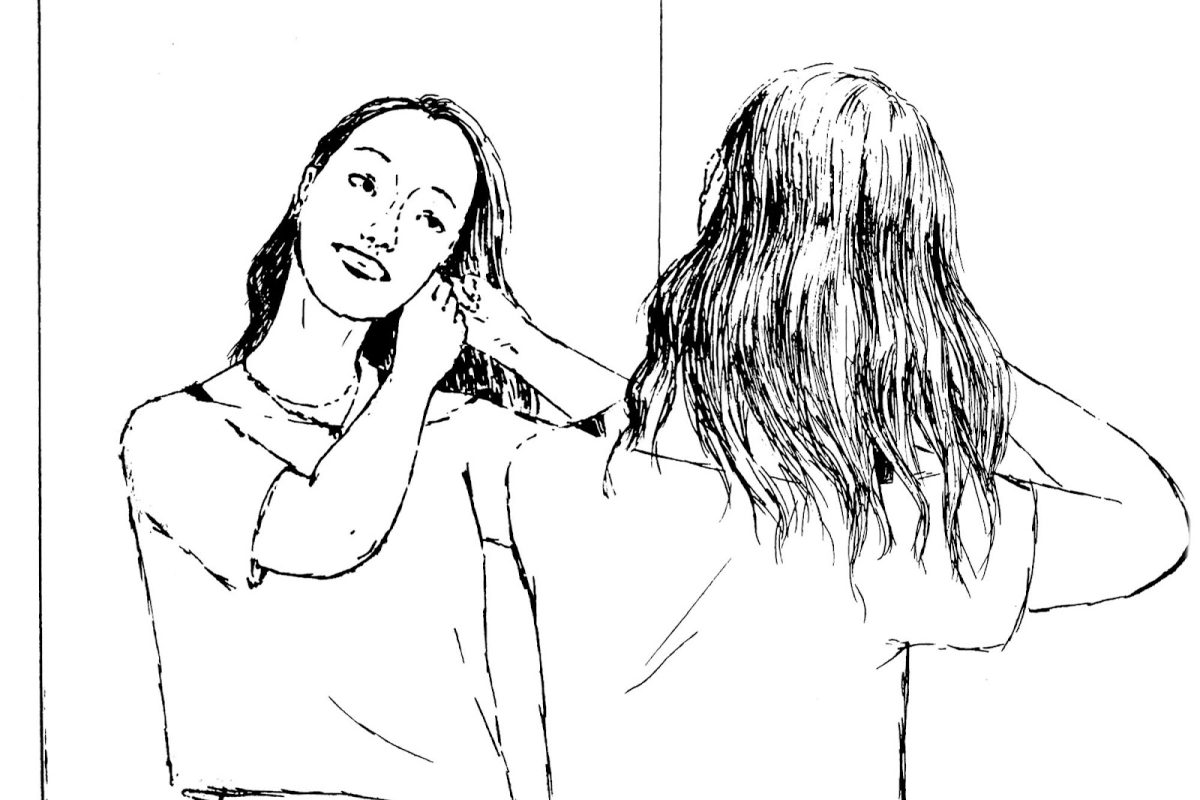 ILLUSTRATION: A high school student puts in an earring as she gets ready to go to school.