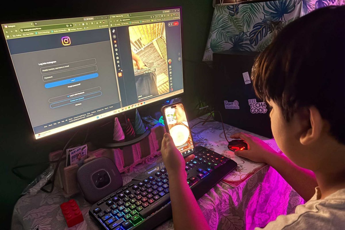 A student gets distracted from schoolwork by scrolling. The magnetic nature of these apps are intended to keep students hooked and scrolling, making it that much more dangerous.
