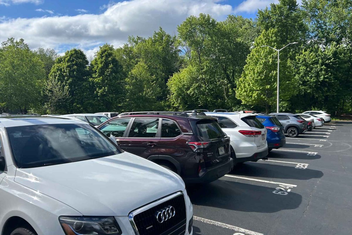 A line of cars parked in the senior lot in May. Though the parking spaces are close to the school, the walk to class is a big park of the morning commute for students. “It’s definitely a nice three to five minute walk to the school,” said senior Katie Snyder.