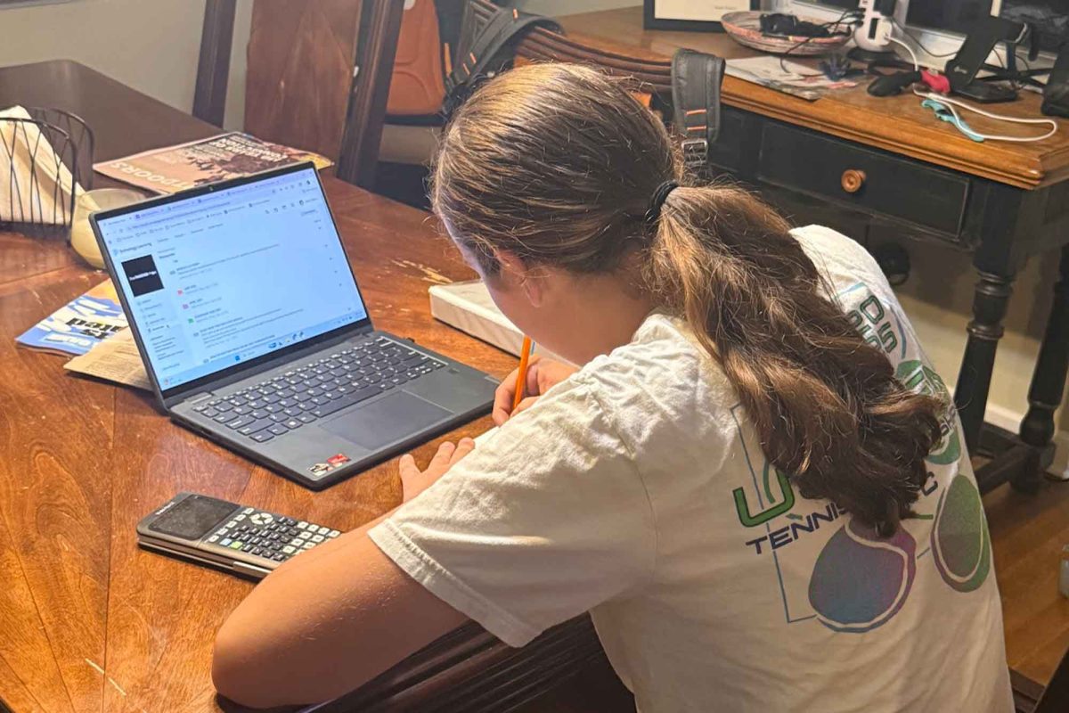  A student athlete does homework after practice. Discipline is a key skill learned in sports.