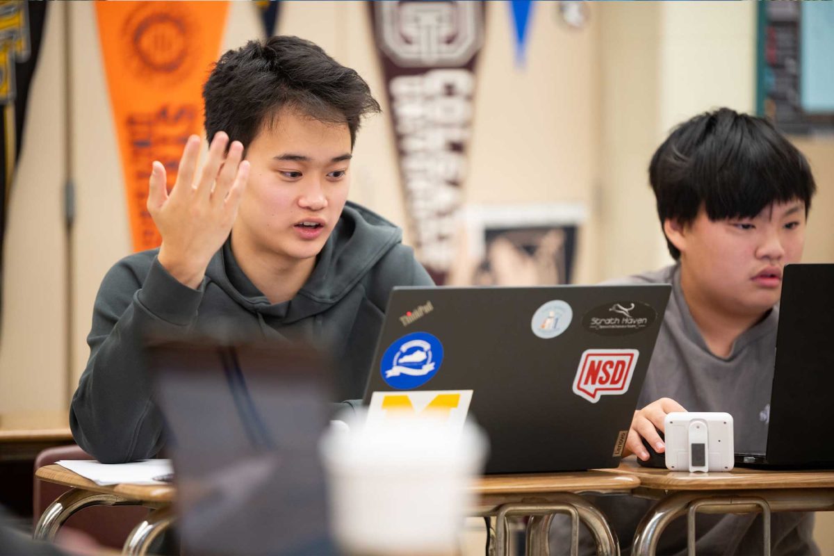 Vincent Zhu (12) and Earvin Yi (11) compete at the Speech and Debate home meet on Oct. 11.