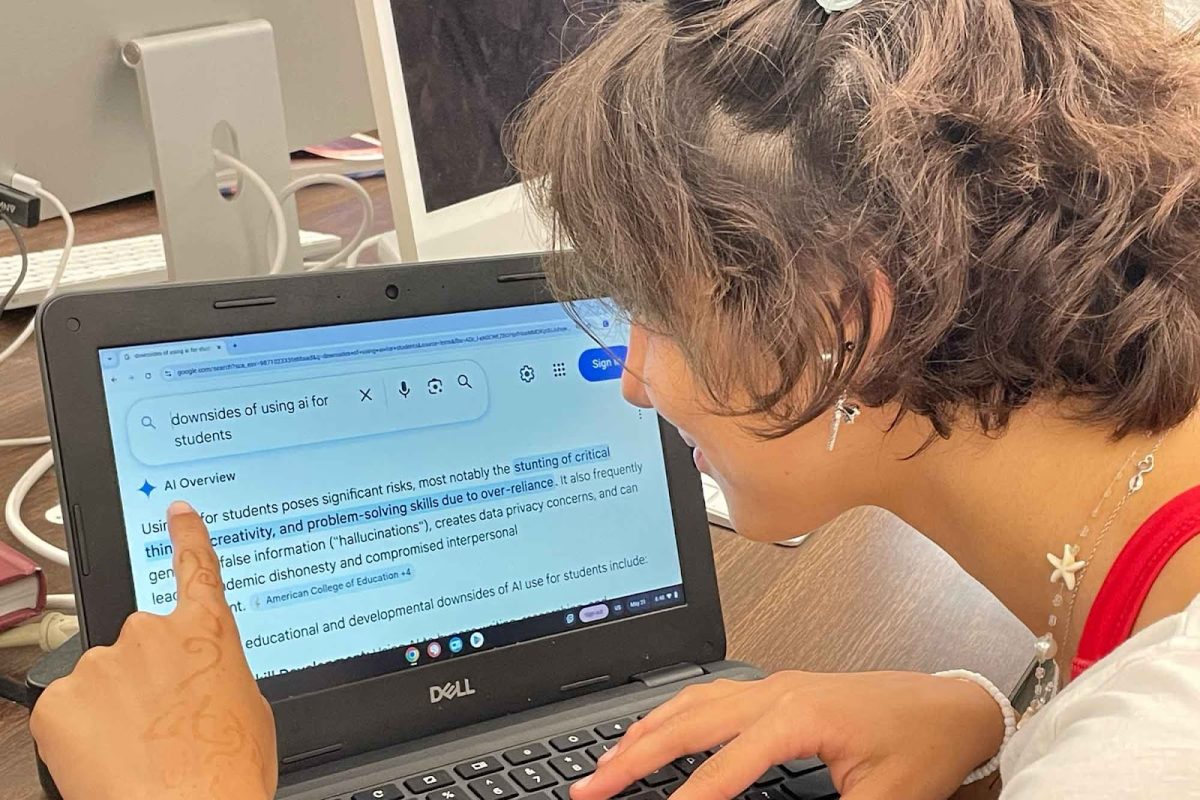A student looks at Google's AI Overview of AI's downsides for students.